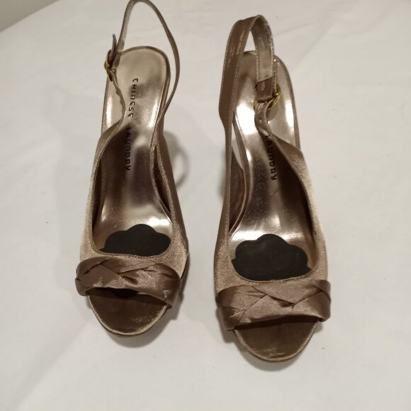 CHINESE LAUNDRY GOLD FABRIC PEEP TOE HIGH HEEL PLATFORM WOMEN SIZE 9.5 - Picture 2 of 6